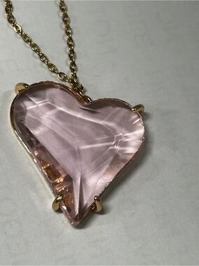 Gold tone Pink Heart Pendant Necklace